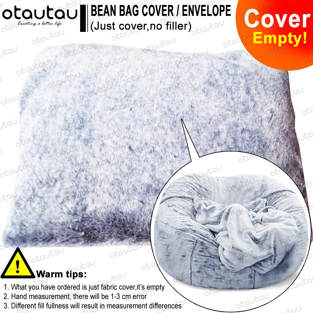 OTAUTAU 200cm Giant Bean Bag Sofa Bed Slipcover No Stuffed Fluffy Big XXL Beanbag Chair Recliner Pouf Seat Puff Couch Furniture
