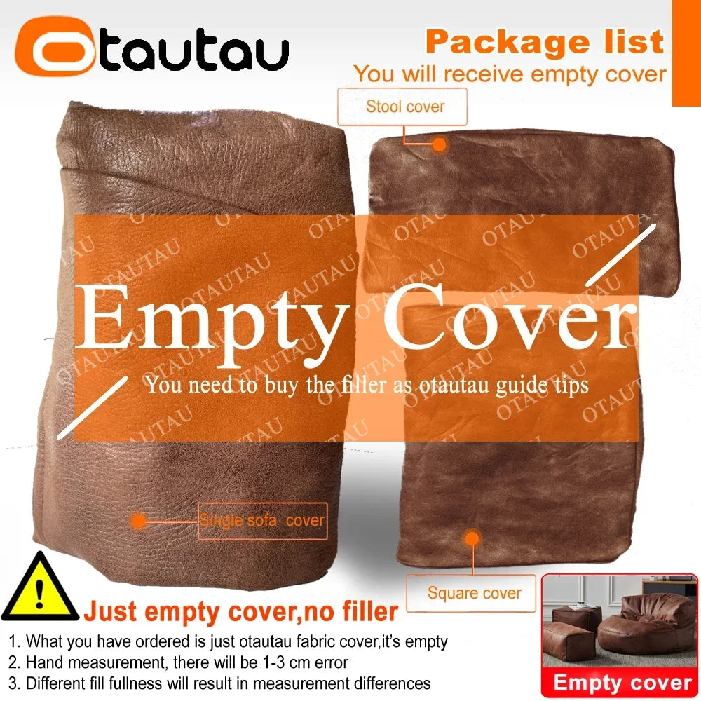 OTAUTAU 3.3ft Faux Leather Pouf Sofa Set Cover Bean Bag Chair Ottoman Footrest Beanbag Corner Couch Sac Lounge Recliner SF004