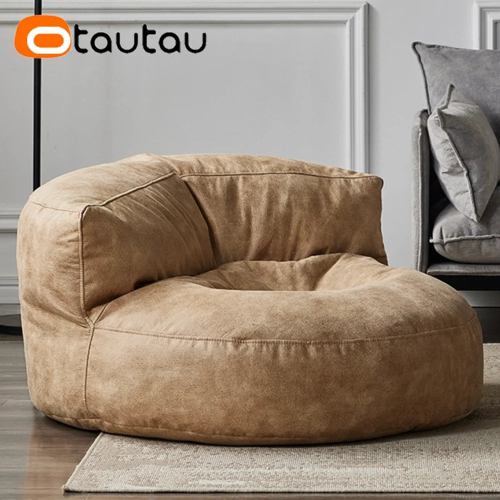 OTAUTAU 3.3ft Faux Leather Pouf Sofa Set Cover Bean Bag Chair Ottoman Footrest Beanbag Corner Couch Sac Lounge Recliner SF004