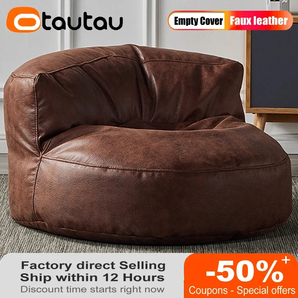 OTAUTAU 3.3ft Faux Leather Pouf Sofa Set Cover Bean Bag Chair Ottoman Footrest Beanbag Corner Couch Sac Lounge Recliner SF004