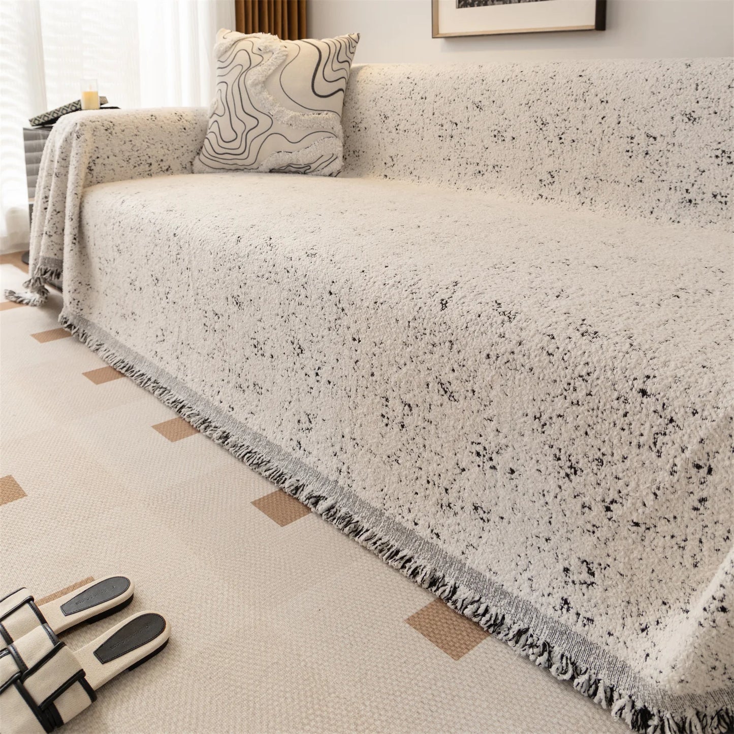 Fluffy Creamy Style Sofa Towel with Tassels Heavy Warm Blanket Four Seasons Couch Cover Universal Multiple Use