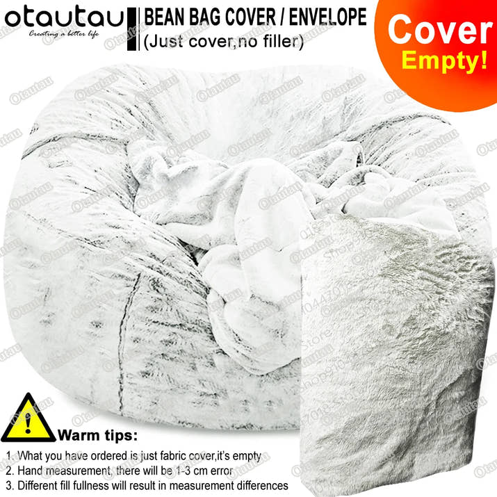 OTAUTAU 200cm Giant Bean Bag Sofa Bed Slipcover No Stuffed Fluffy Big XXL Beanbag Chair Recliner Pouf Seat Puff Couch Furniture