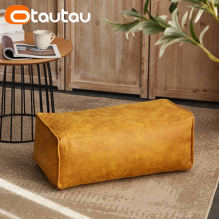 OTAUTAU 3.3ft Faux Leather Pouf Sofa Set Cover Bean Bag Chair Ottoman Footrest Beanbag Corner Couch Sac Lounge Recliner SF004