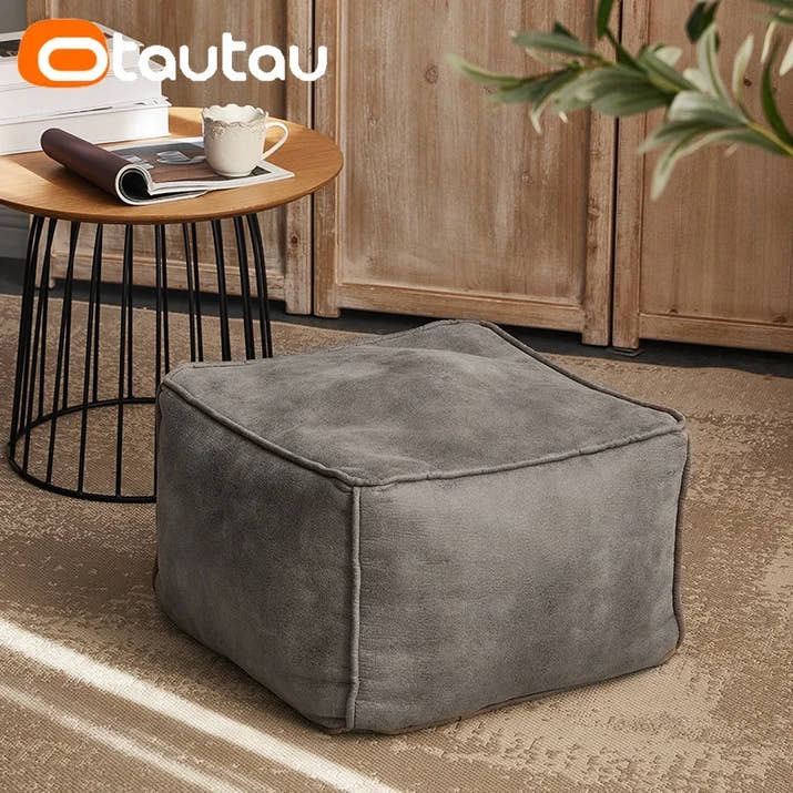 OTAUTAU 3.3ft Faux Leather Pouf Sofa Set Cover Bean Bag Chair Ottoman Footrest Beanbag Corner Couch Sac Lounge Recliner SF004
