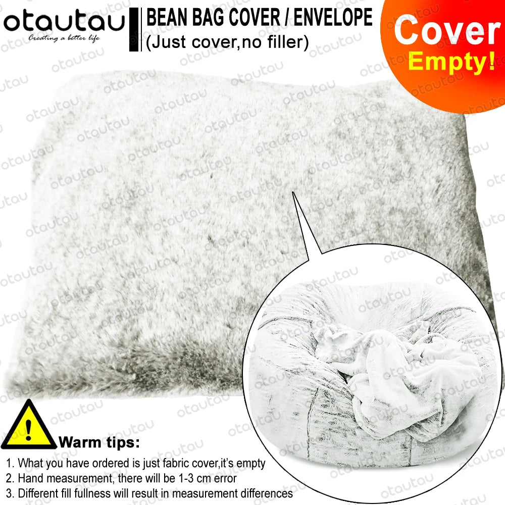 OTAUTAU 200cm Giant Bean Bag Sofa Bed Slipcover No Stuffed Fluffy Big XXL Beanbag Chair Recliner Pouf Seat Puff Couch Furniture