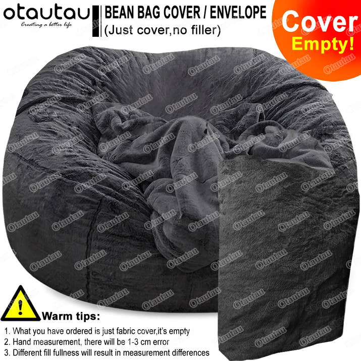 OTAUTAU 200cm Giant Bean Bag Sofa Bed Slipcover No Stuffed Fluffy Big XXL Beanbag Chair Recliner Pouf Seat Puff Couch Furniture
