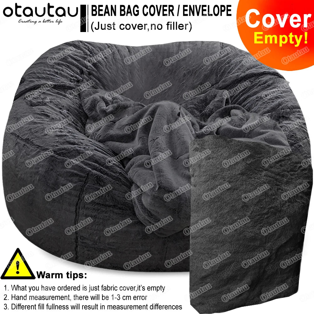 OTAUTAU 200cm Giant Bean Bag Sofa Bed Slipcover No Stuffed Fluffy Big XXL Beanbag Chair Recliner Pouf Seat Puff Couch Furniture