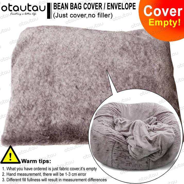 OTAUTAU 200cm Giant Bean Bag Sofa Bed Slipcover No Stuffed Fluffy Big XXL Beanbag Chair Recliner Pouf Seat Puff Couch Furniture