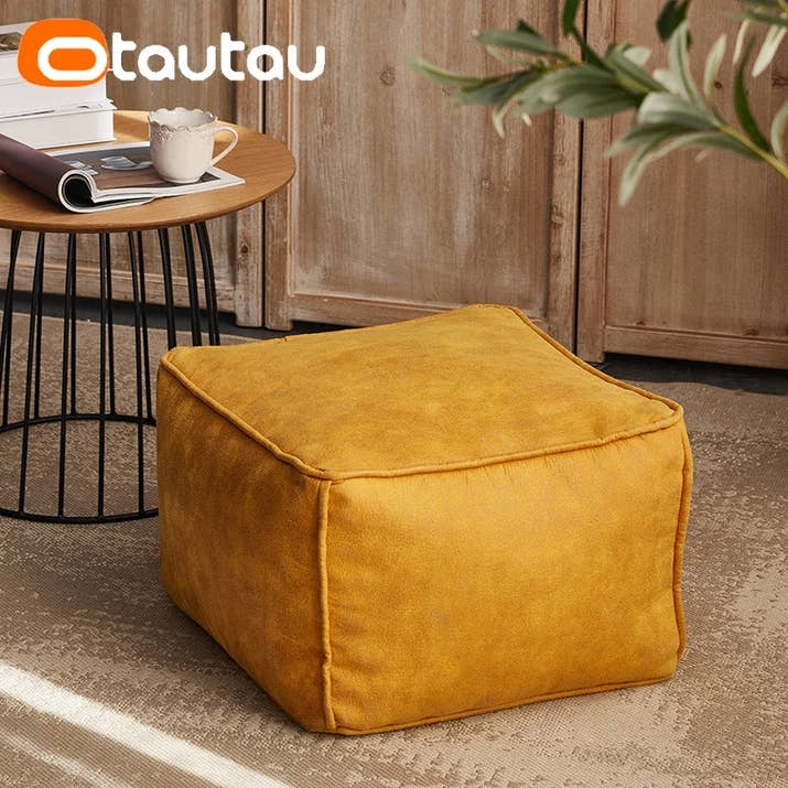 OTAUTAU 3.3ft Faux Leather Pouf Sofa Set Cover Bean Bag Chair Ottoman Footrest Beanbag Corner Couch Sac Lounge Recliner SF004