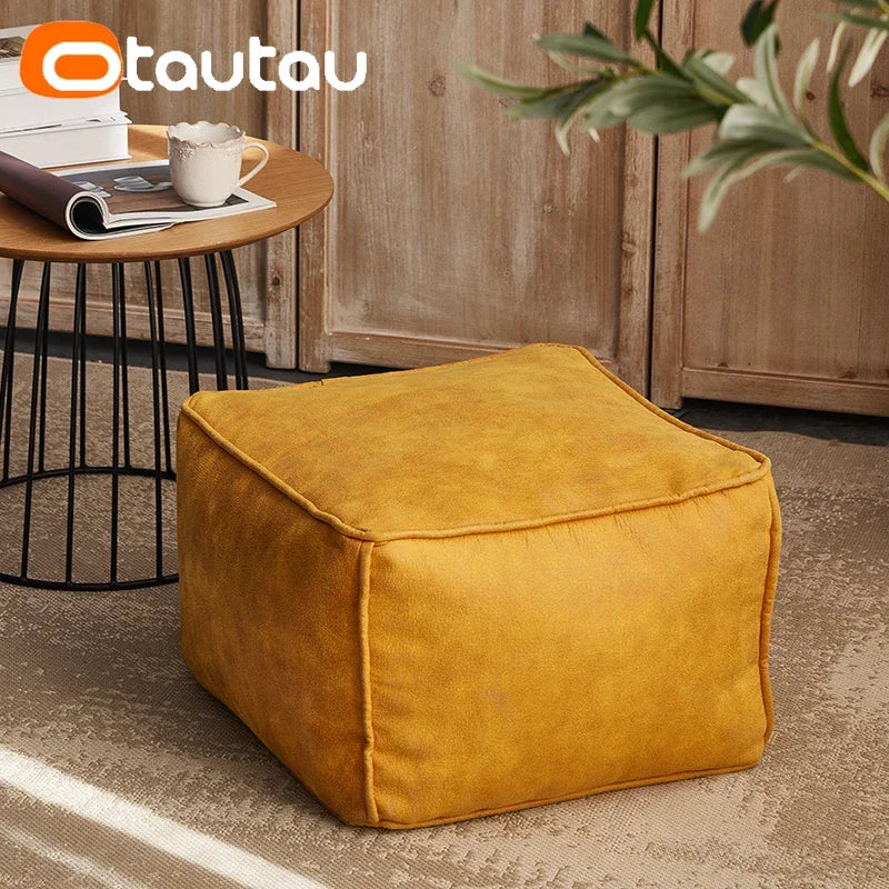 OTAUTAU 3.3ft Faux Leather Pouf Sofa Set Cover Bean Bag Chair Ottoman Footrest Beanbag Corner Couch Sac Lounge Recliner SF004