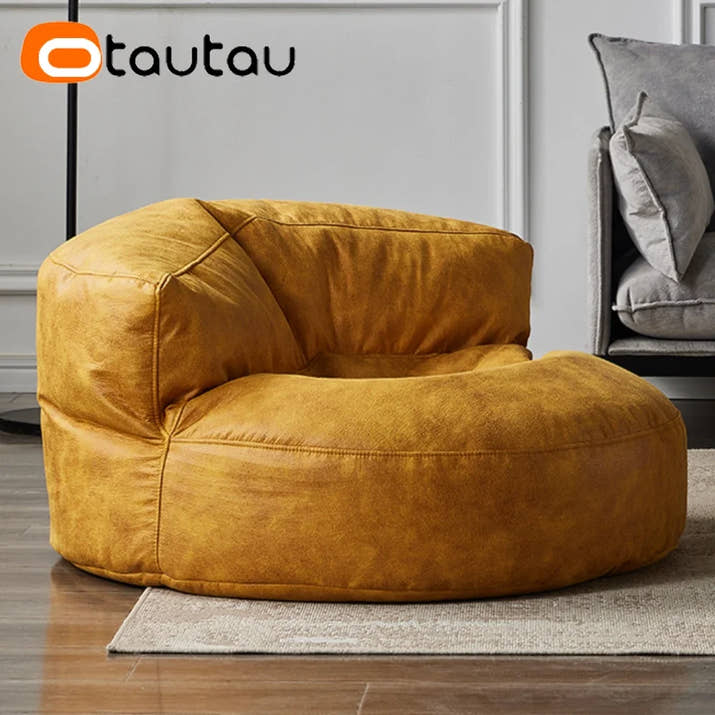 OTAUTAU 3.3ft Faux Leather Pouf Sofa Set Cover Bean Bag Chair Ottoman Footrest Beanbag Corner Couch Sac Lounge Recliner SF004