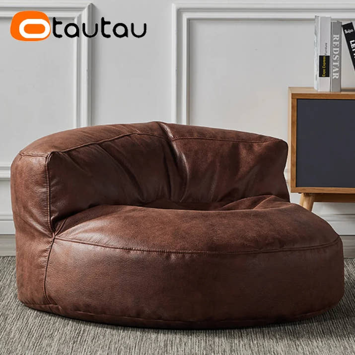 OTAUTAU 3.3ft Faux Leather Pouf Sofa Set Cover Bean Bag Chair Ottoman Footrest Beanbag Corner Couch Sac Lounge Recliner SF004