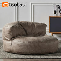 OTAUTAU 3.3ft Faux Leather Pouf Sofa Set Cover Bean Bag Chair Ottoman Footrest Beanbag Corner Couch Sac Lounge Recliner SF004