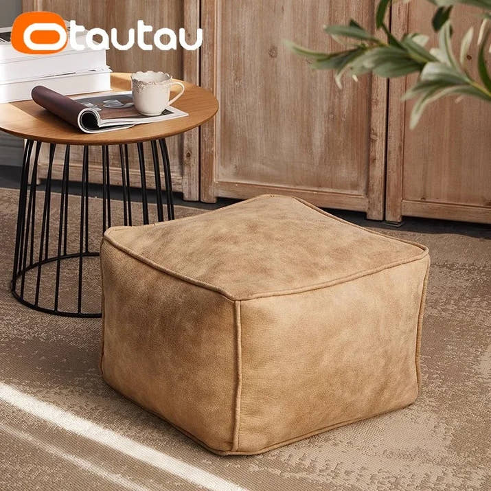 OTAUTAU 3.3ft Faux Leather Pouf Sofa Set Cover Bean Bag Chair Ottoman Footrest Beanbag Corner Couch Sac Lounge Recliner SF004