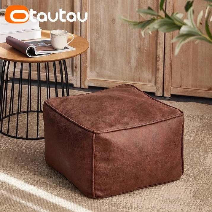 OTAUTAU 3.3ft Faux Leather Pouf Sofa Set Cover Bean Bag Chair Ottoman Footrest Beanbag Corner Couch Sac Lounge Recliner SF004