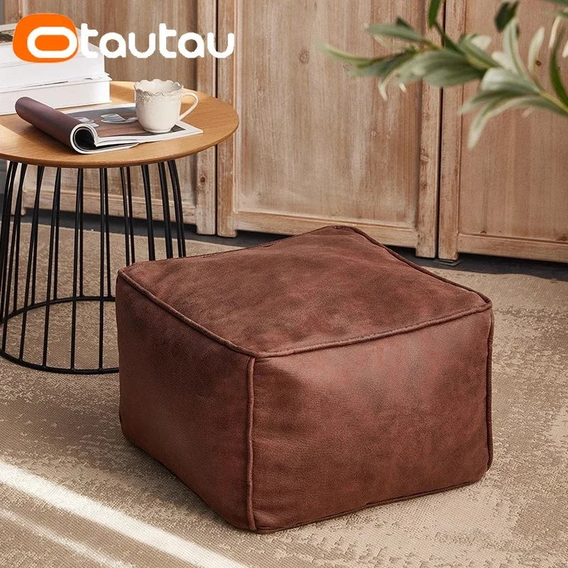 OTAUTAU 3.3ft Faux Leather Pouf Sofa Set Cover Bean Bag Chair Ottoman Footrest Beanbag Corner Couch Sac Lounge Recliner SF004