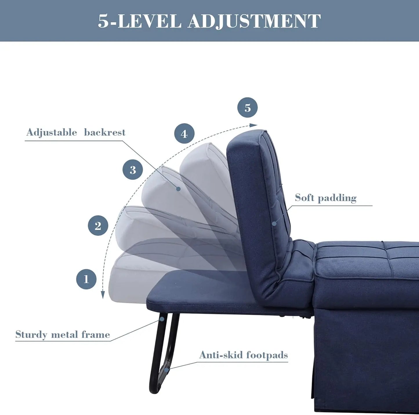 Convertible Sofa Bed,4-in-1 Multi-Functional Futon Chair Bed, Folding & No Installation Sofa Couch with Adjustable Backrest