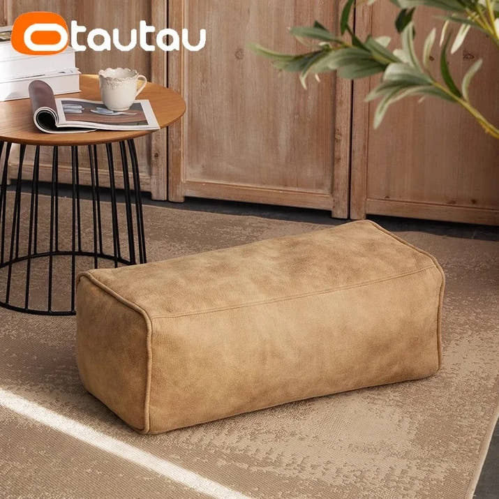 OTAUTAU 3.3ft Faux Leather Pouf Sofa Set Cover Bean Bag Chair Ottoman Footrest Beanbag Corner Couch Sac Lounge Recliner SF004