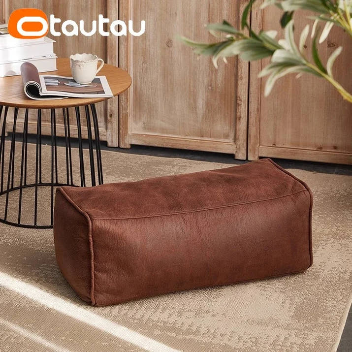 OTAUTAU 3.3ft Faux Leather Pouf Sofa Set Cover Bean Bag Chair Ottoman Footrest Beanbag Corner Couch Sac Lounge Recliner SF004