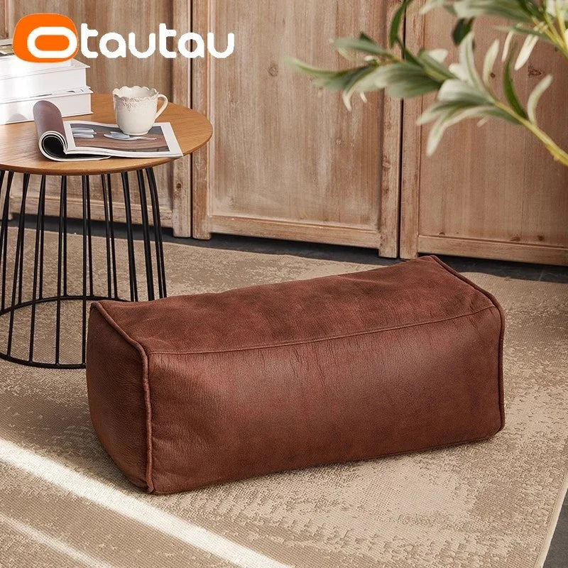 OTAUTAU 3.3ft Faux Leather Pouf Sofa Set Cover Bean Bag Chair Ottoman Footrest Beanbag Corner Couch Sac Lounge Recliner SF004