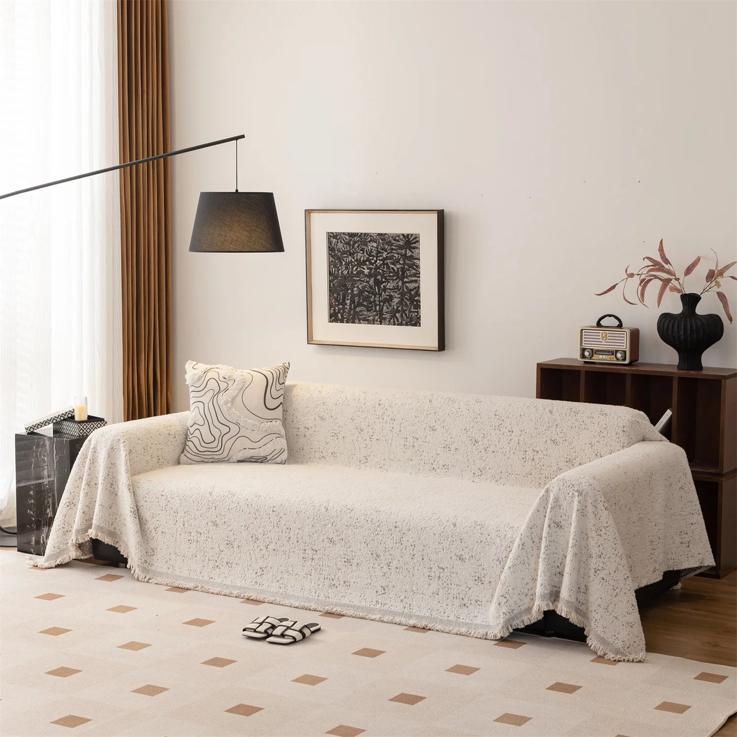 Fluffy Creamy Style Sofa Towel with Tassels Heavy Warm Blanket Four Seasons Couch Cover Universal Multiple Use