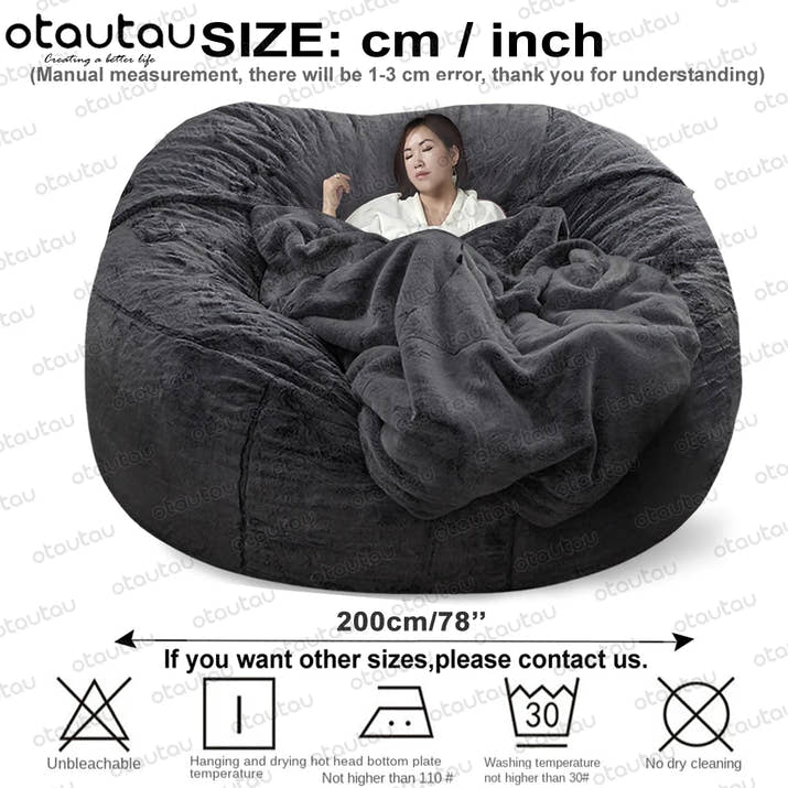 OTAUTAU 200cm Giant Bean Bag Sofa Bed Slipcover No Stuffed Fluffy Big XXL Beanbag Chair Recliner Pouf Seat Puff Couch Furniture
